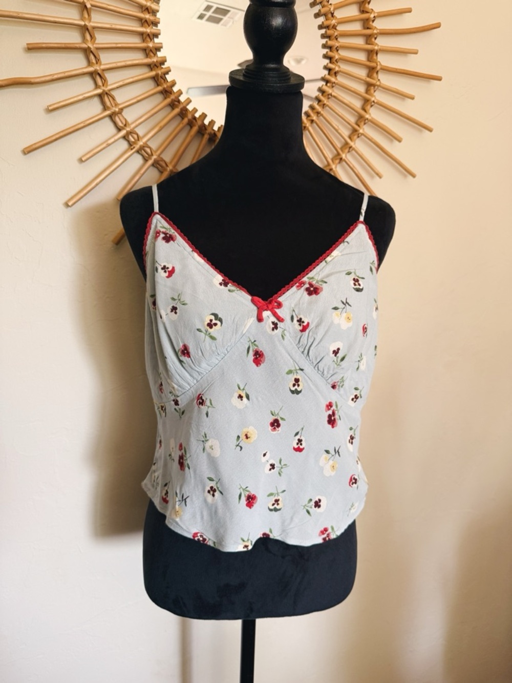 GAP x Doën Light Blue Floral Spaghetti Strap Cami with Red Trim